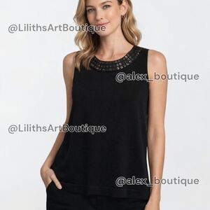 Jones New York Collection Black Sleeveless Knit Shell Top Textured Neck M (L029)